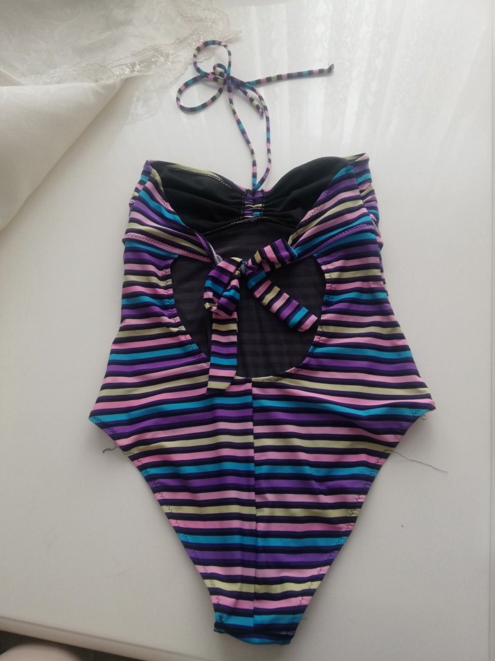 Mor Çizgili Bohem Kadın Mayo ve Pareo - Görsel 2