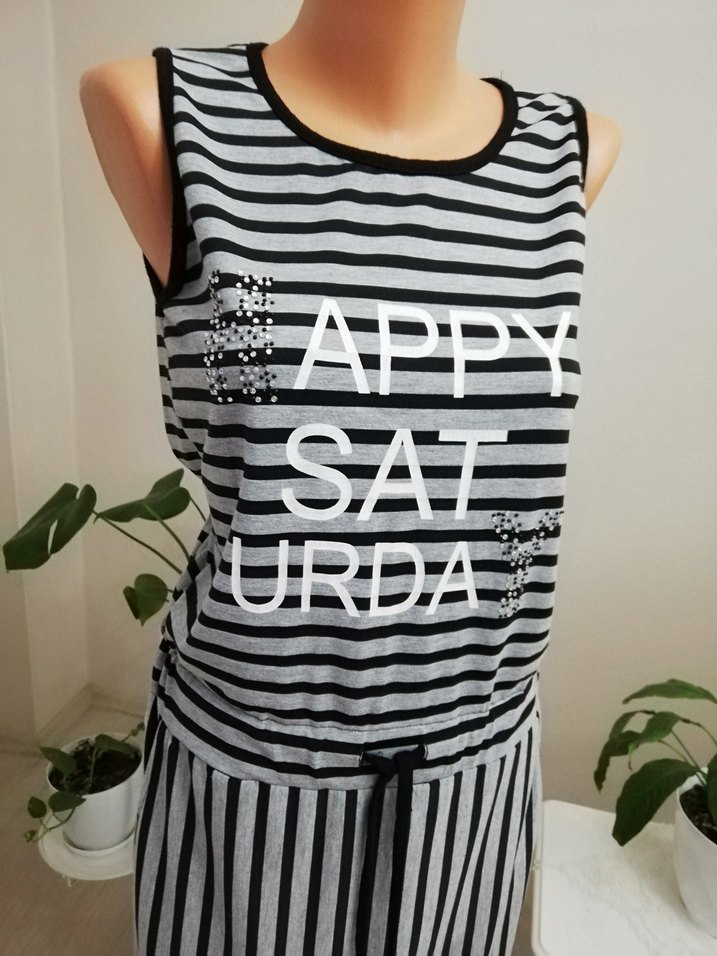 Çizgili Kolsuz Uzun Yazlık Elbise - Görsel 2