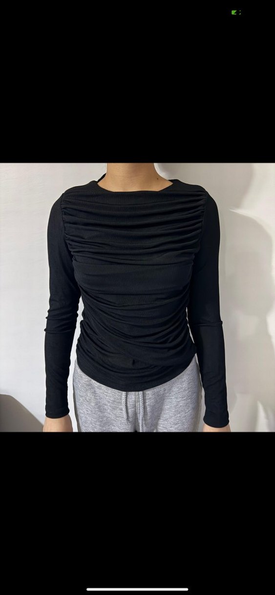 Uzun Kollu Siyah Drapeli Kadın Bluz - Görsel 5