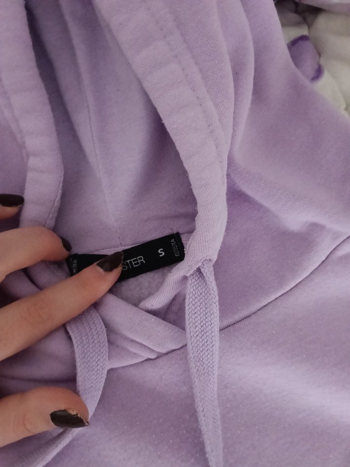 Kadın Mor Kapüşonlu Salaş Sweatshirt - Görsel 3