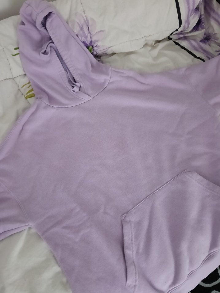 Kadın Mor Kapüşonlu Salaş Sweatshirt - Görsel 2