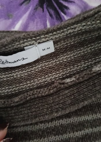 Gri Çizgili Örgü Kadın Kazak - Görsel 3