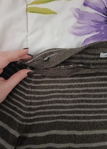 Gri Çizgili Örgü Kadın Kazak - Görsel 2