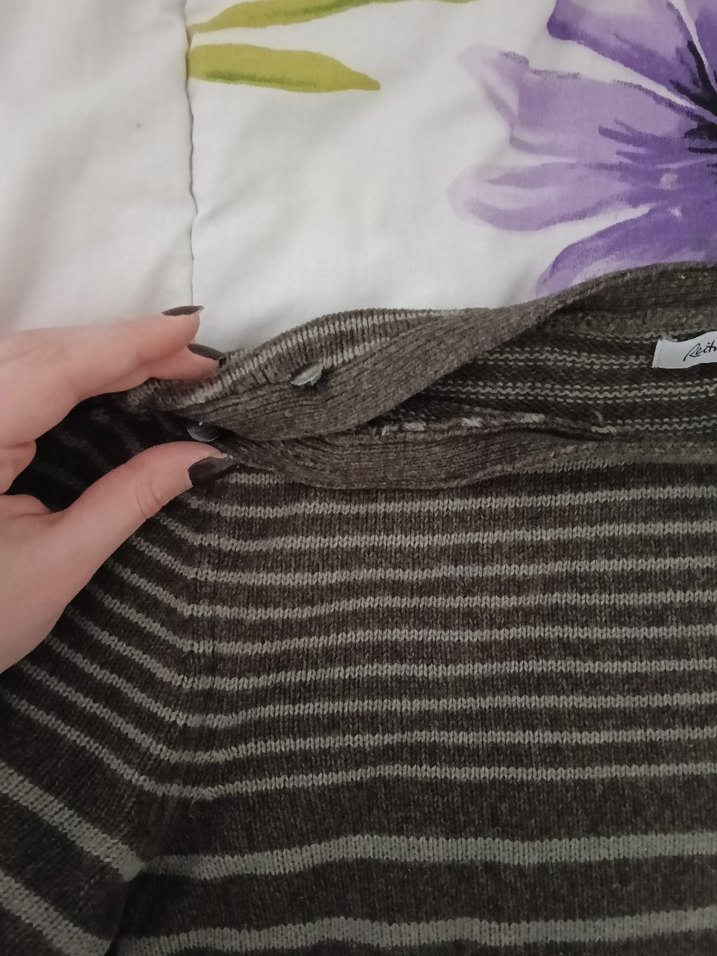 Gri Çizgili Örgü Kadın Kazak - Görsel 2