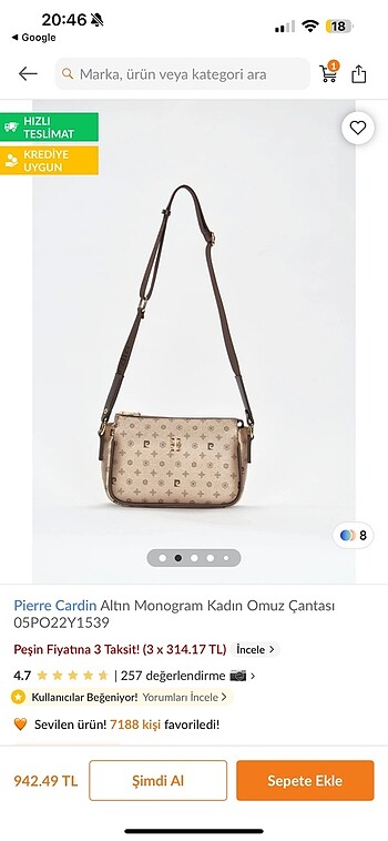 Pierre Cardin sıfır yeni çanta