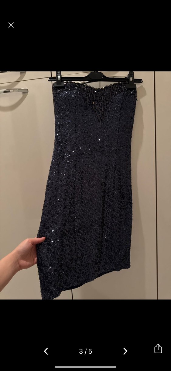 Payet boncuk işlemeli lacivert mini elbise - Görsel 3