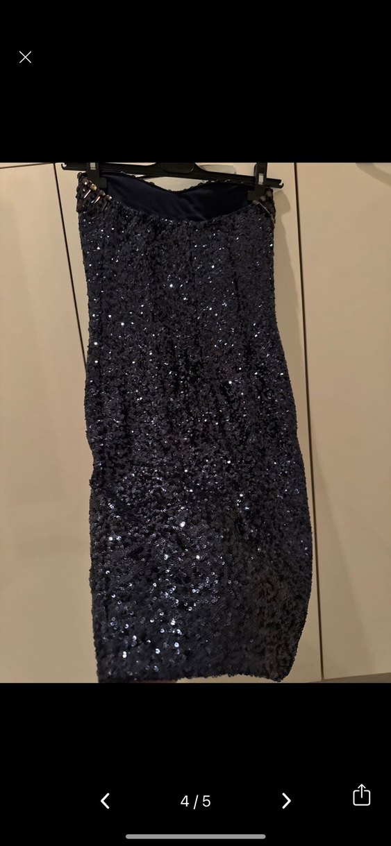 Payet boncuk işlemeli lacivert mini elbise - Görsel 4