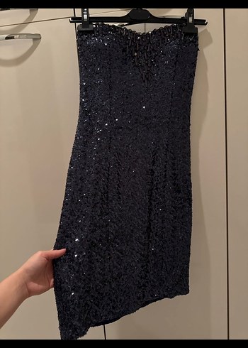 Payet parlak işlemeli lacivert mini elbise - Görsel 3