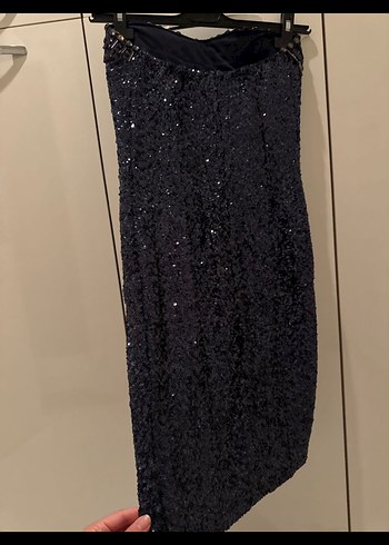 Payet boncuk işlemeli lacivert abiye elbise - Görsel 5