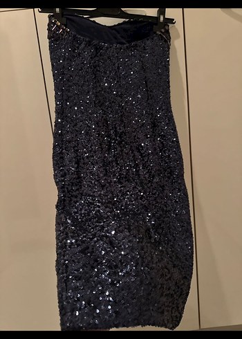 Payet boncuk işlemeli lacivert abiye elbise - Görsel 4