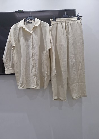 36 Beden ten rengi Renk Ayrobin keten ikili gömlek pantalon