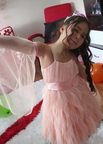 Pembe Fırfırlı Abiye Çocuk Elbisesi