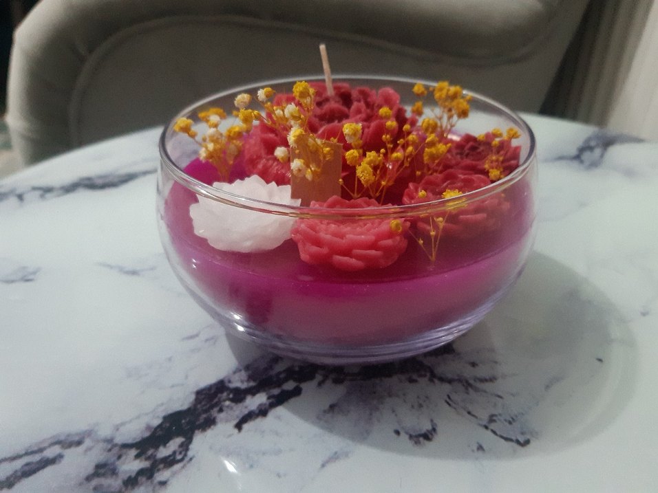 Renkli Pembe Gül Şeklinde Dekoratif Mum - Görsel 3