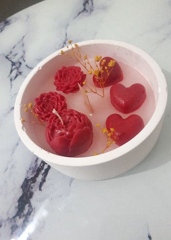 Beyaz Papatya Mum ve Mavi İnci Dekorlu Mumluk - Görsel 5