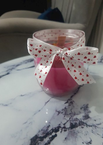 Beyaz Papatya Mum ve Mavi İnci Dekorlu Mumluk - Görsel 3