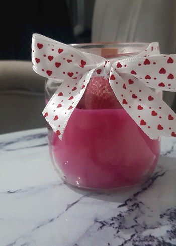 Beyaz Papatya Mum ve Mavi İnci Dekorlu Mumluk - Görsel 2