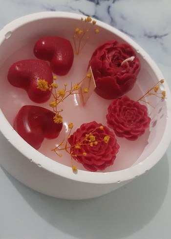 Beyaz Papatya Mum ve Mavi İnci Dekorlu Mumluk - Görsel 4