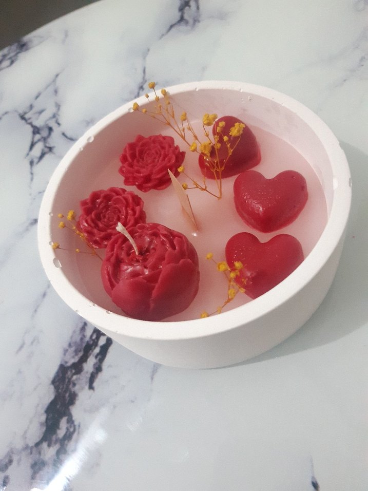 Beyaz Papatya Mum ve Mavi İnci Dekorlu Mumluk - Görsel 5