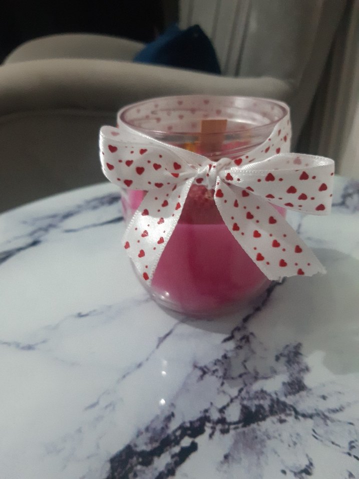 Beyaz Papatya Mum ve Mavi İnci Dekorlu Mumluk - Görsel 3