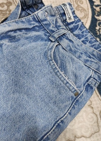 Kadın Mavi Bol Kesim Midi Kot Pantolon - Görsel 2