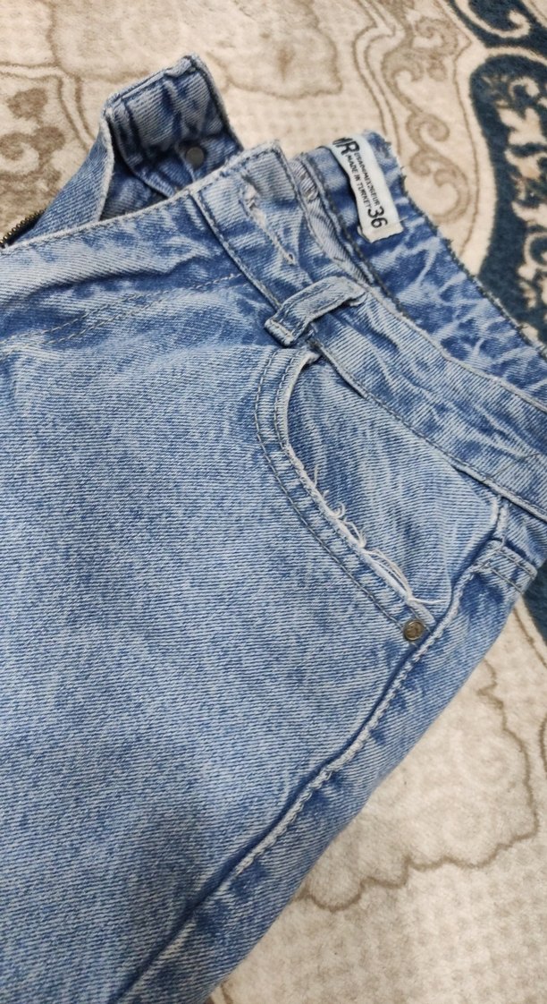 Kadın Mavi Bol Kesim Midi Kot Pantolon - Görsel 2