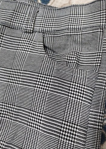 Düğmeli Gri Ekose Kumaş Kadın Pantolon - Görsel 2