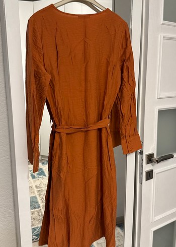 Düğmeli Uzun Kiremit rengi Kadın Elbise hiç giyilmemiştir. - Görsel 3