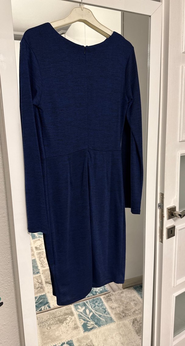 Mavi Uzun Kollu Drapeli Kadın Triko Elbise - Görsel 3