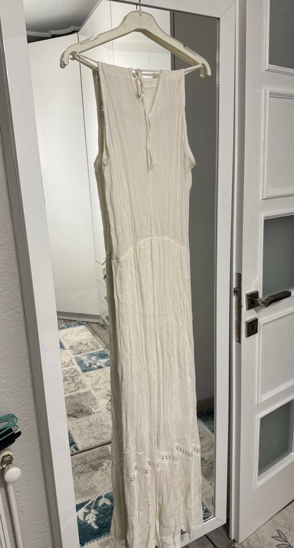 Bej şile bezi Bohem Uzun Elbise - Görsel 3