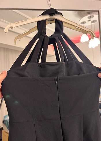 Siyah Yüksek Yakalı Midi Abiye Elbise - Görsel 2