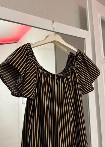 Kadın Kahverengi Çizgili Midi Elbise - Görsel 2