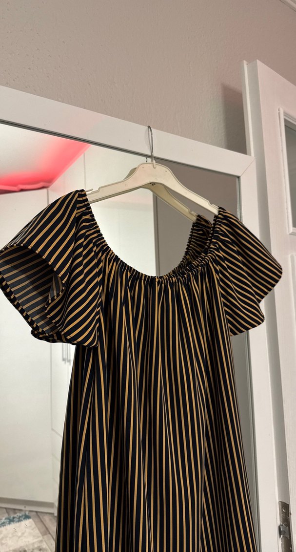 Kadın Kahverengi Çizgili Midi Elbise - Görsel 2