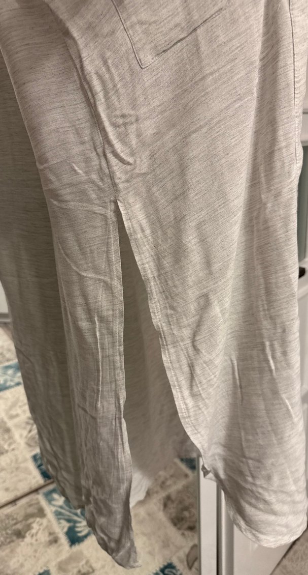 Gri Keten Uzun Kollarsız Günlük Elbise - Görsel 2