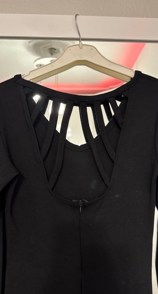 Siyah V Yaka Uzun Kollu Gotik Elbise - Görsel 3