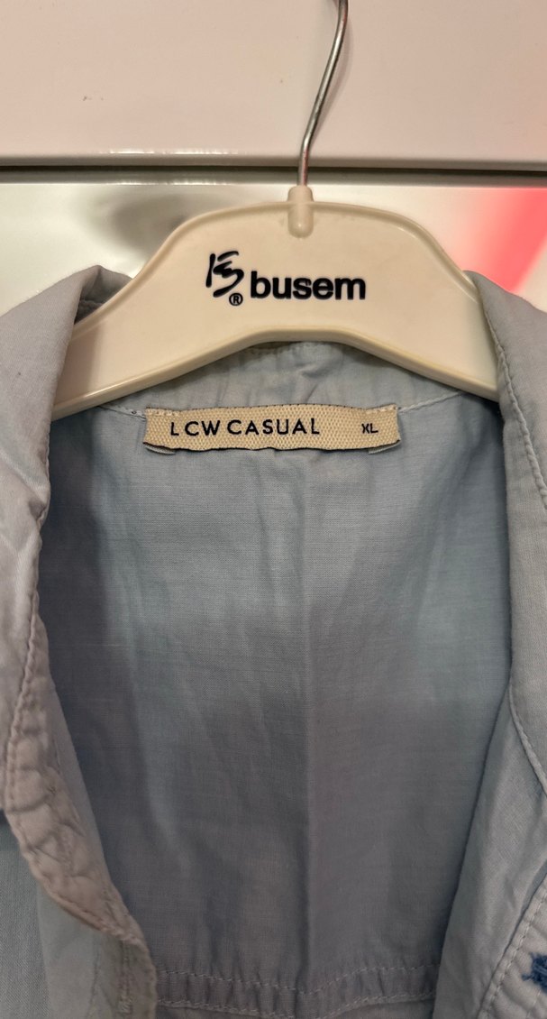 Gri Denim Kolsuz Düğmeli Gömlek - Görsel 2