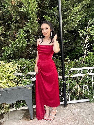 xs Beden Violet koyu kırmızı askılı drapeli elbise BETTY&SAM