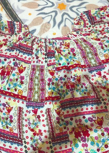 Renkli Desenli Bohem Mini Bluz