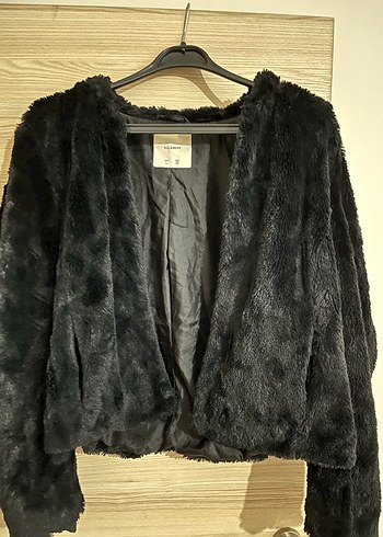 Pull and Bear Siyah Kadın Midi Boy Kürk Ceket