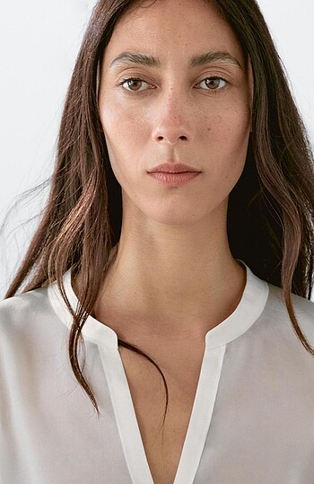 s Beden Massimo Dutti Yarı Transparan Uzun Dökümlü Gömlek