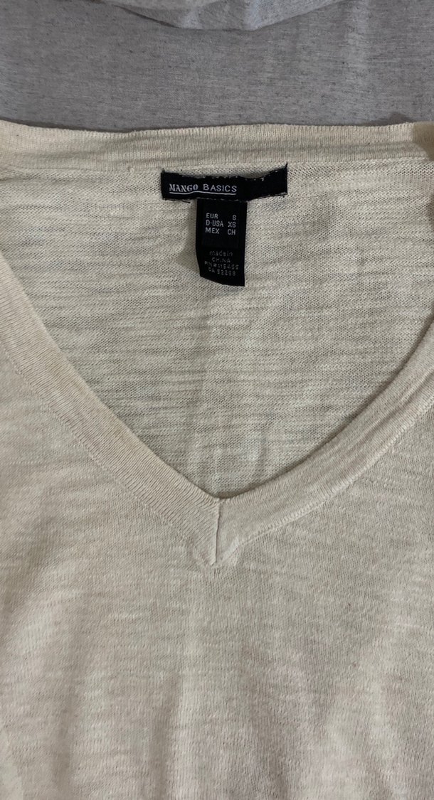 Bej V Yaka Kadın Uzun Kollu Triko - Görsel 2