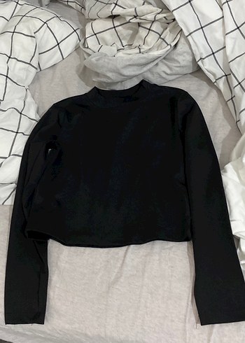 Siyah Yüksek Yakalı Kadın Sweatshirt - Görsel 2