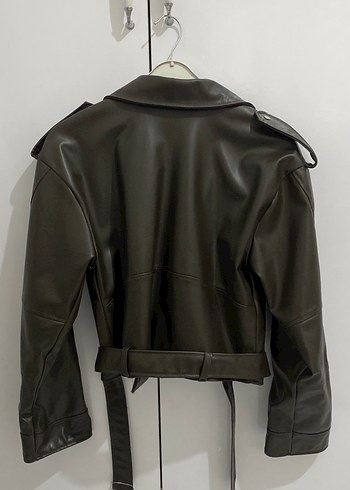 Kahverengi Kemerli Deri Biker Ceket - Görsel 3