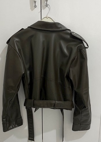 Kahverengi Kemerli Deri Biker Ceket - Görsel 2