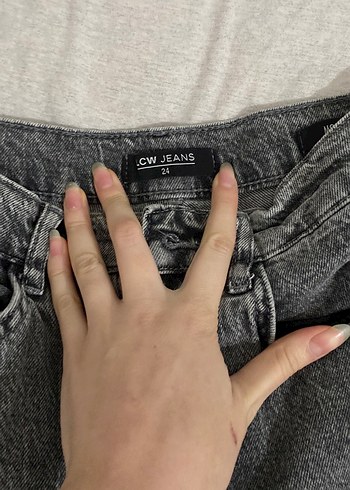 Gri Düğmeli Kadın Denim Jean - Görsel 2
