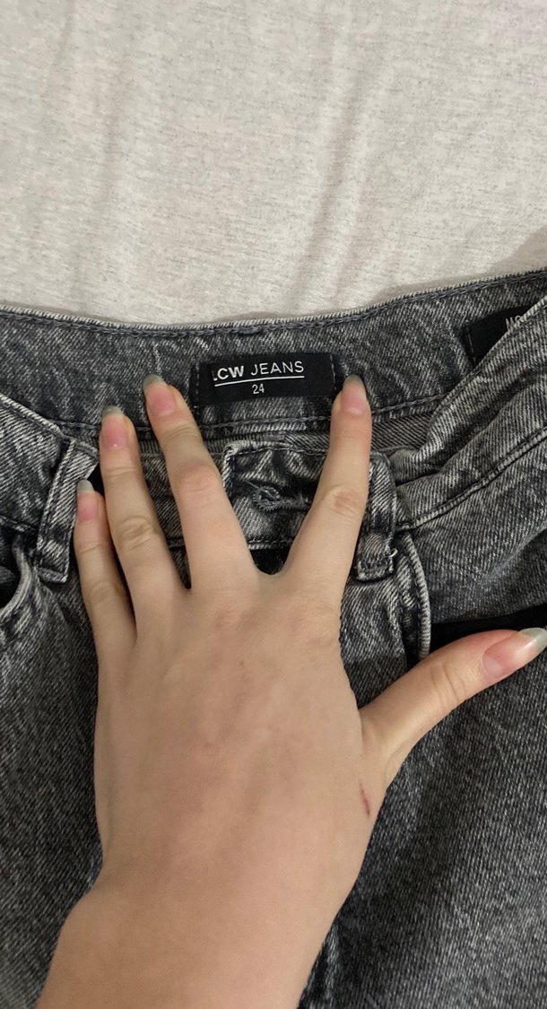 Gri Düğmeli Kadın Denim Jean - Görsel 2