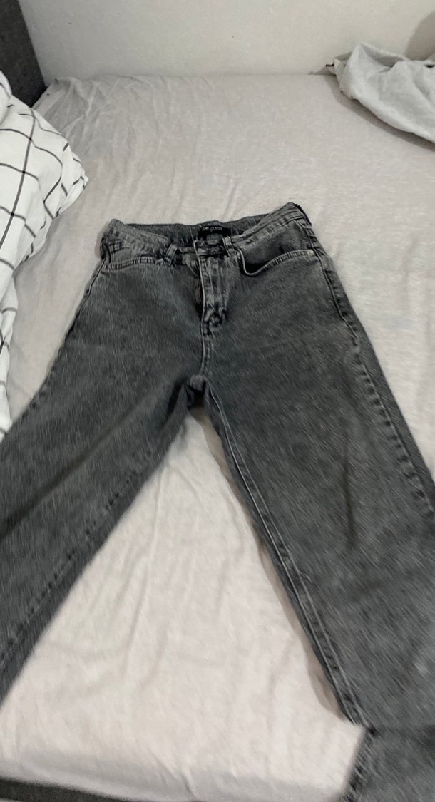 Gri Düğmeli Kadın Denim Jean - Görsel 3