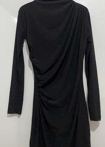 Uzun Kollu Siyah Drapeli Uzun Elbise - Görsel 2