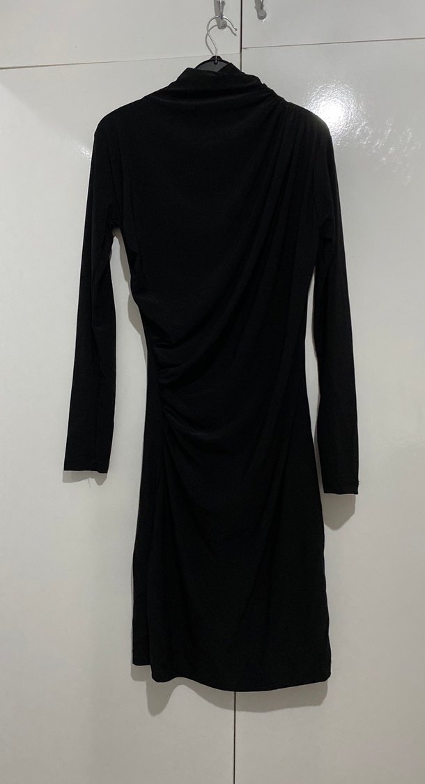 Uzun Kollu Siyah Drapeli Uzun Elbise - Görsel 3