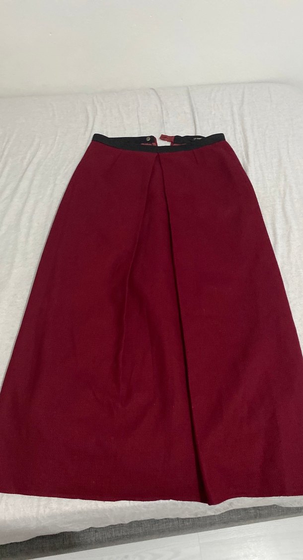 Bordo Drapeli Kadın Uzun Etek - Görsel 2