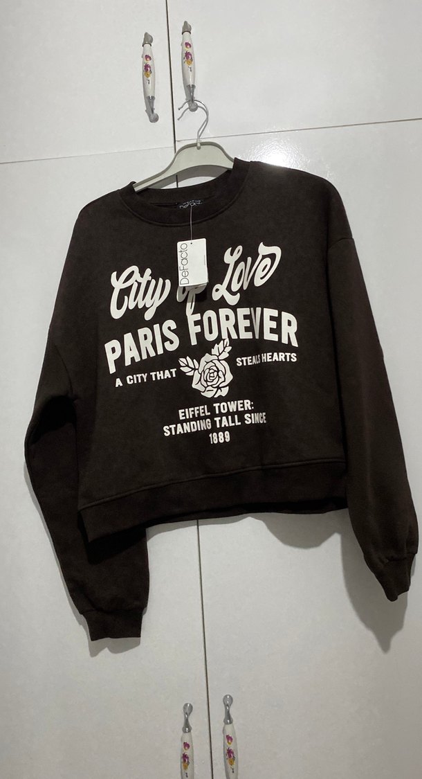 Paris Temalı Kahverengi Baskılı Sweatshirt - Görsel 2